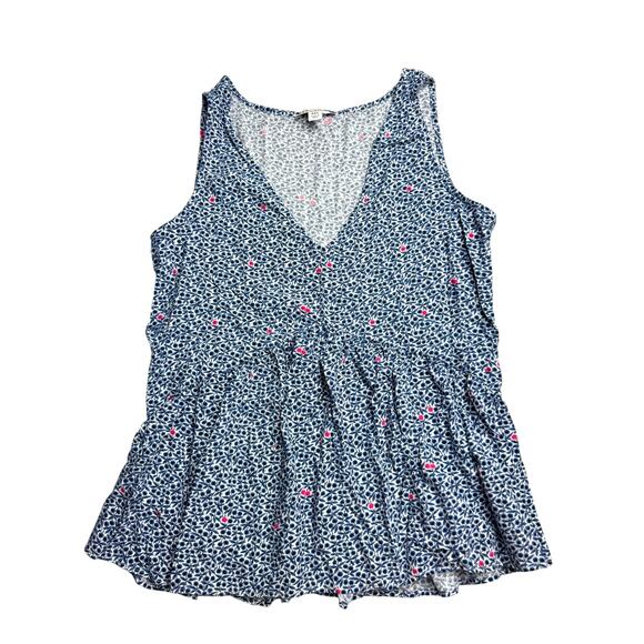 J.Crew Mercantile Peplum Tank Top XXS Blue White Floral Sleeveless Blouse - Picture 1 of 6